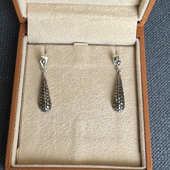 Vintage Sterling Silver Sparkly Teardrop Drop Earrings - Picture 1 of 5